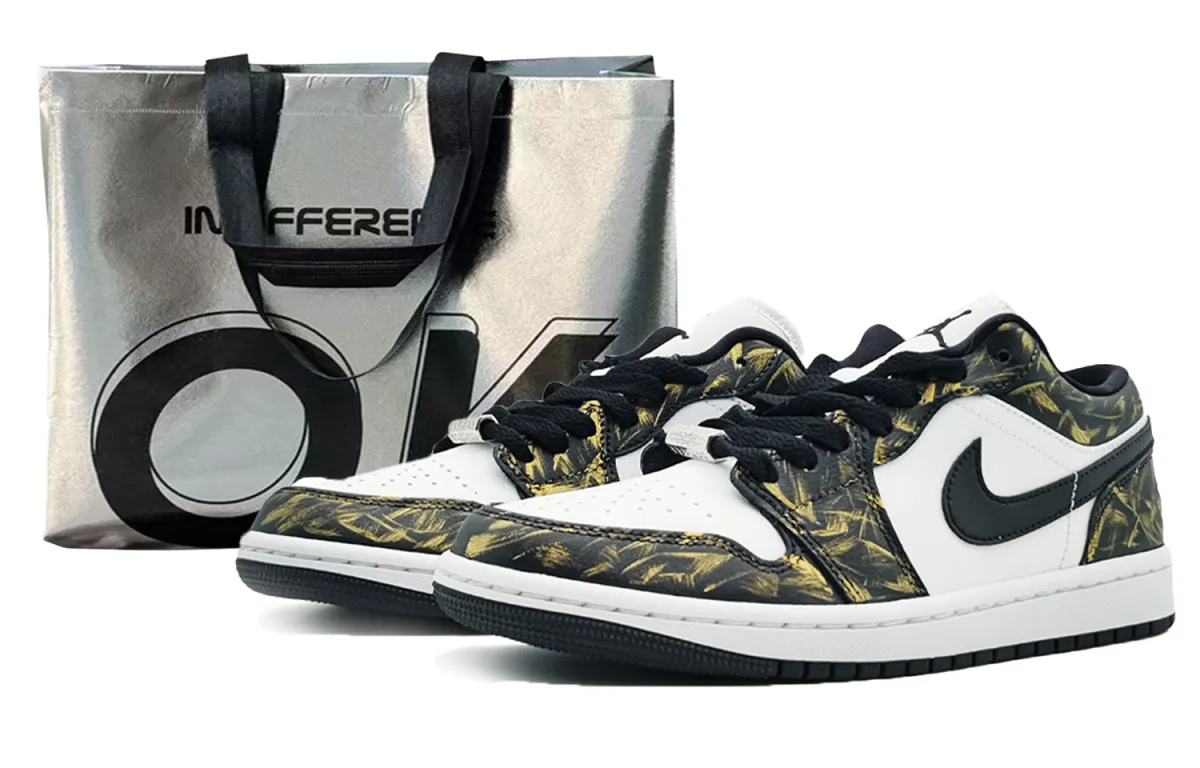 Jordan Air Jordan 1 'Panda Low top Vintage Basketball Shoes Women's Black Gold