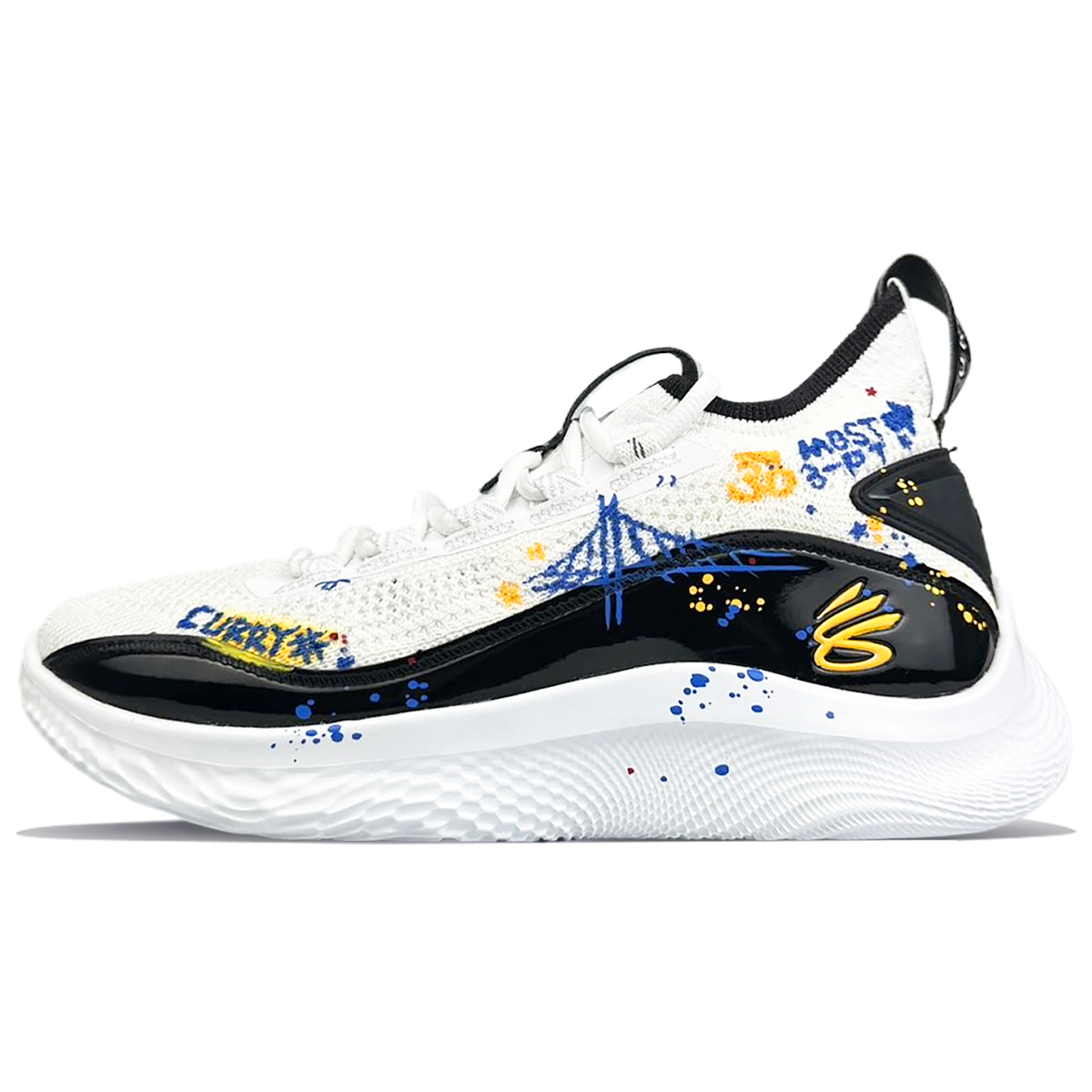 Under Armour Curry 8 Slip Resistant Abrasion Resistant Low top Basketball Shoes Unisex White Black