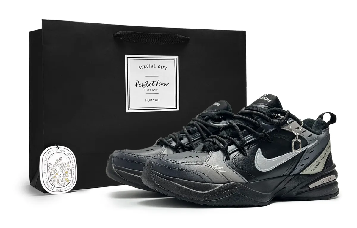 Nike Air Monarch 4 Slip Resistant Abrasion Resistant Low top Chunky Sneakers Unisex Black Gray
