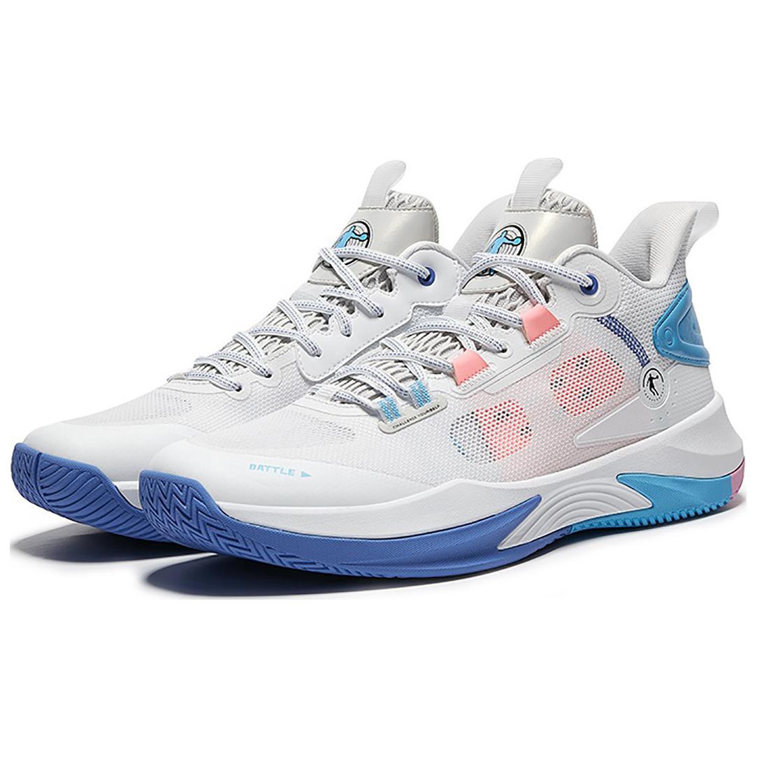 QIAODAN Slip Resistant Abrasion Resistant Low top Basketball Shoes Men’s White Blue