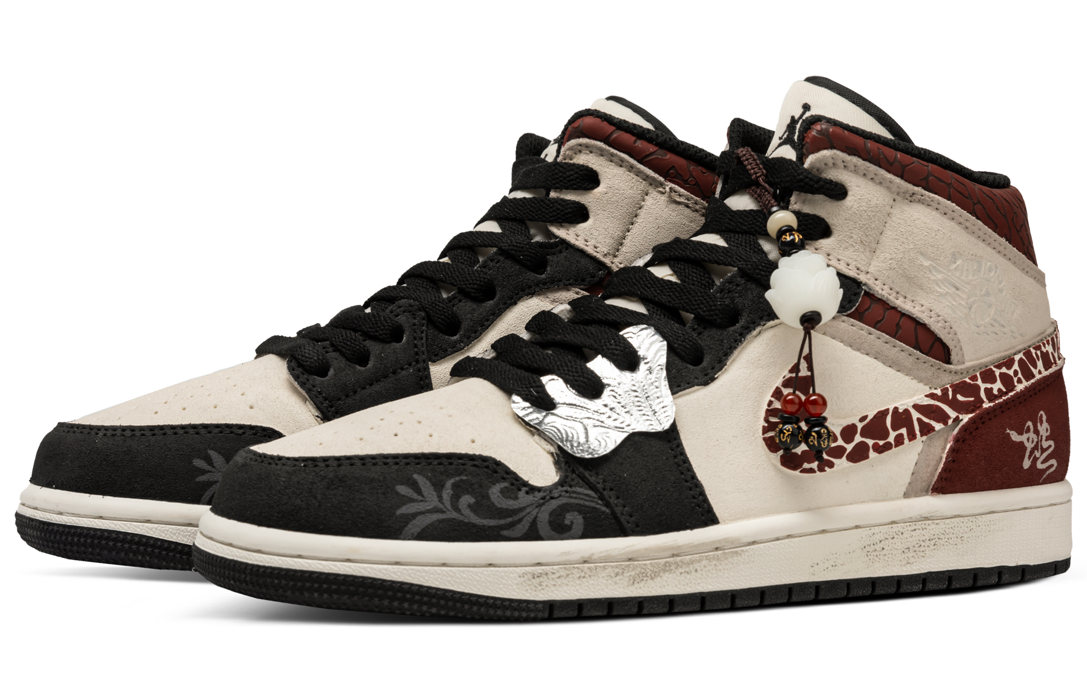 Jordan Air Jordan 1 Cushioning Slip Resistant Abrasion Resistant Mid top Vintage Basketball Shoes Men’s Black Red