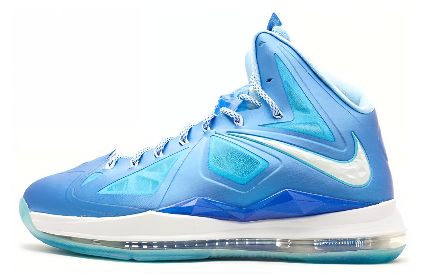 Nike Lebron 10 Blue Diamond Practical Round Head Lace Unslip Lightweight Middle Top Basketball Shoes Men's Blue