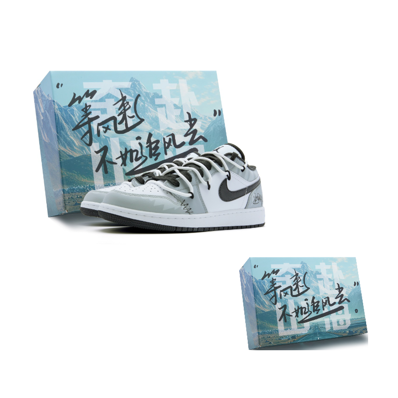 Jordan Air Jordan 1 Low Leather Cushioning, Wear Resistant Low top Vintage Basketball Shoes Men’s White Black Gray