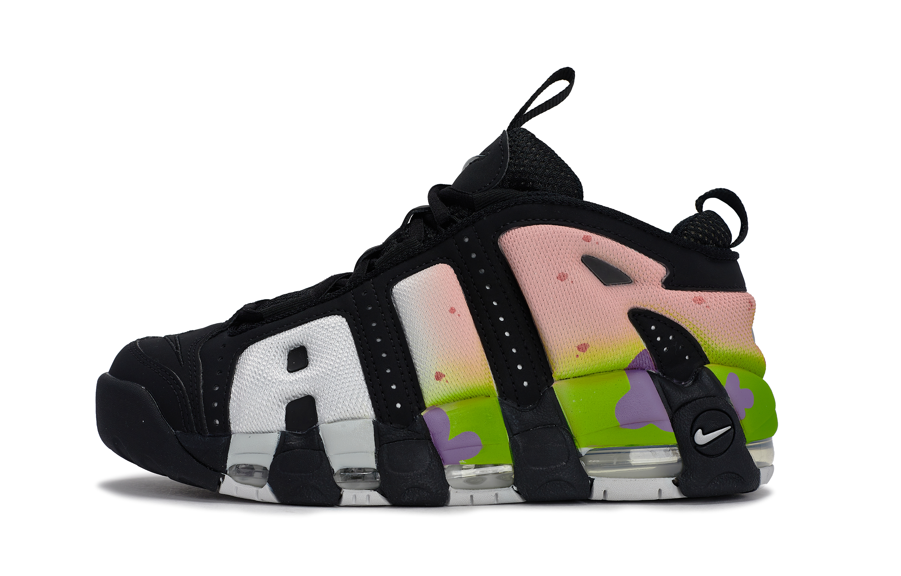Nike Air More Uptempo Slip Resistant Abrasion Resistant Low top Basketball Shoes Unisex Black Pink Green