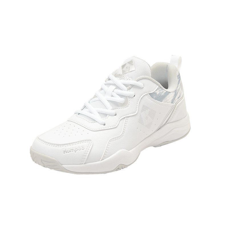KUMPOO Cushioning Slip Resistant Breathable Low top Badminton Shoes Unisex White Silver