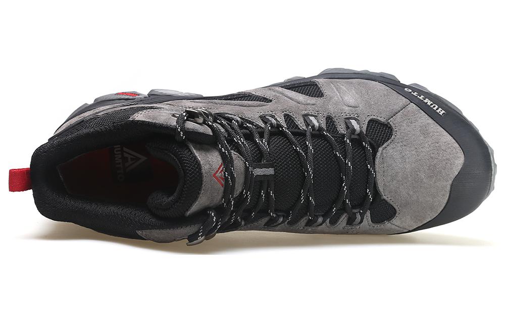 HUMTTO Leather High top Outdoor Shoes Men's Gray Black