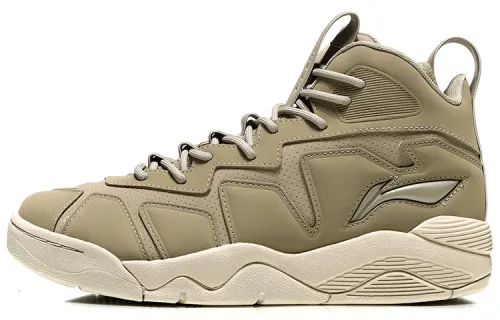 Li Ning Domination Breathable And Slip Resistant High top Performance Basketball Shoes Unisex Gray Khaki