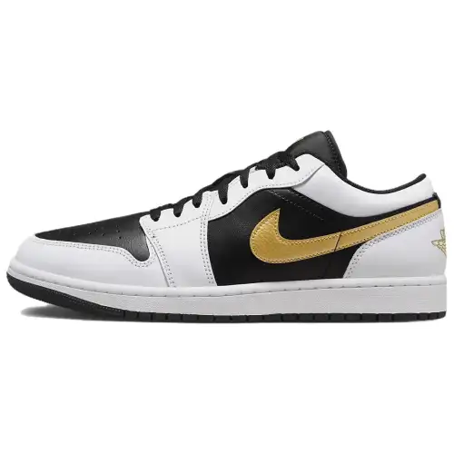 Jordan 1 Low White Black Metallic Gold Swoosh