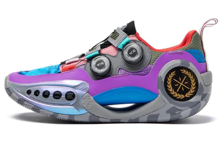 LiNing WOW 9 Comfortable and versatile, non-slip, wear-resistant and lightweight, low-top basketball shoes, men's style, gray, blue and purple, limited to Xi'an city