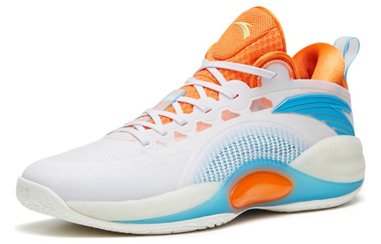 Anta Cement Bubbles 3 Fabric Slip Resistant Abrasion Resistant Low top Basketball Shoes Men’s White Blue Orange