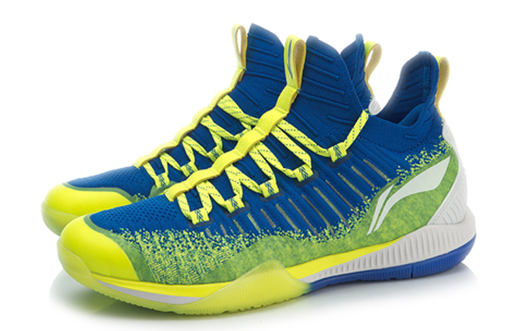 Li Ning Cool Shark Cushioning Breathable Lightweight Slip Resistant Low top Badminton Shoes Unisex Blue Green