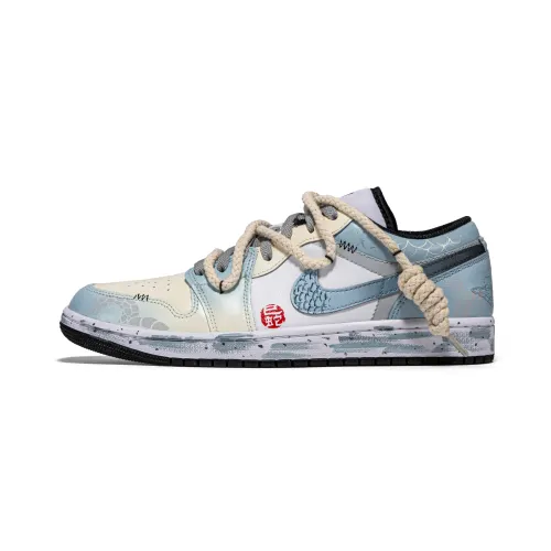 Jordan Air Jordan 1 Cushioning Slip Resistant Abrasion Resistant Low top Vintage Basketball Shoes Men's Blue White