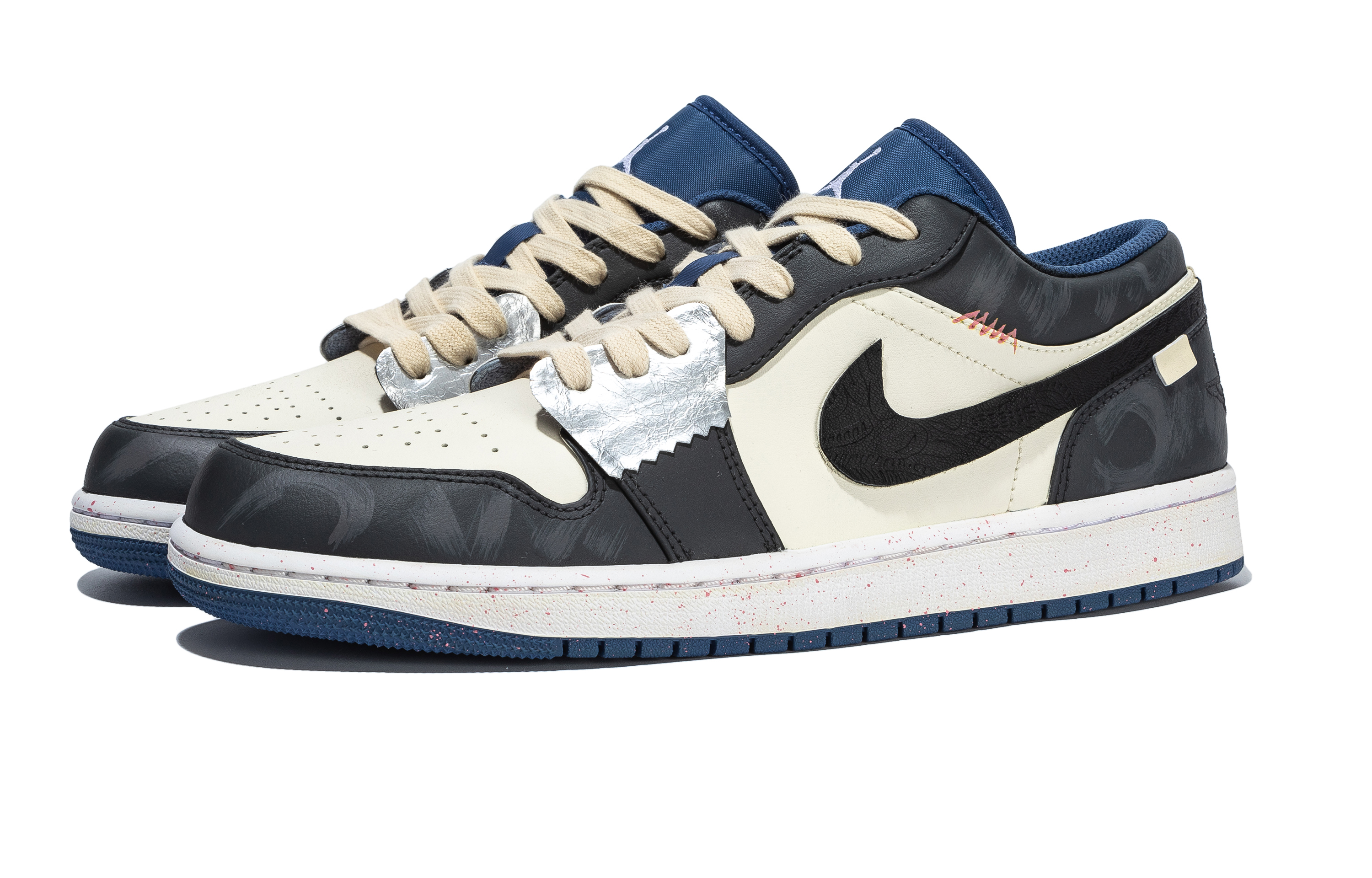 Jordan Air Jordan 1 Wearing Brocade At Night Slip Resistant Abrasion Resistant Low top Vintage Basketball Shoes Men’s