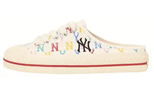 MLB Playball Mule MONOGRAM Mules Slip Resistant Abrasion Resistant Low top Canvas Shoes Unisex White