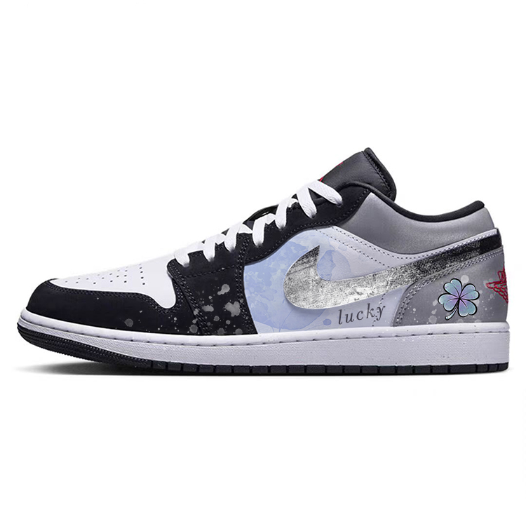 Jordan Air Jordan 1 Slip Resistant Abrasion Resistant Low top Vintage Basketball Shoes Men’s Black White Blue