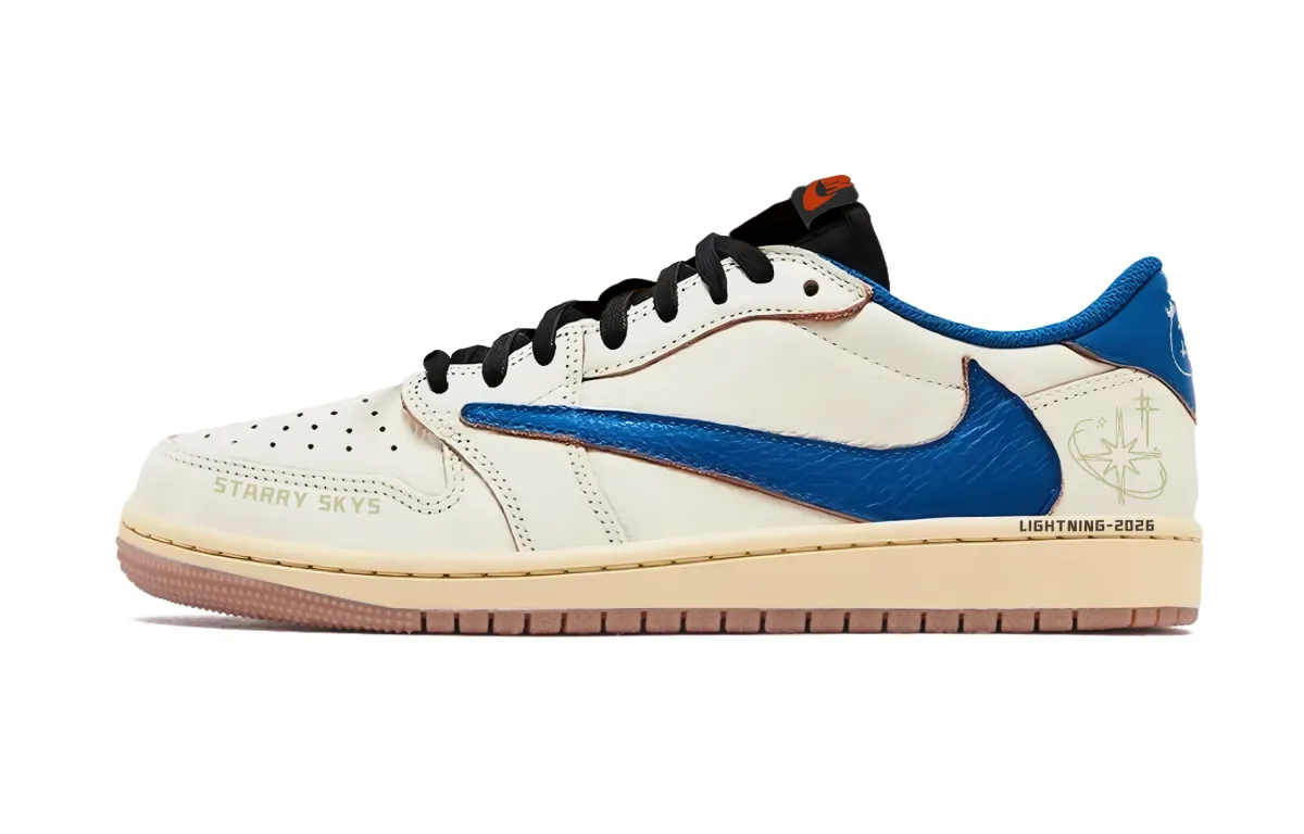 Travis Scott x Jordan Air Jordan 1 Low top Vintage Basketball Shoes Unisex Blue White