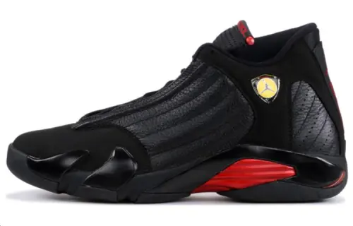 Jordan Air Jordan 14 Retro Last Shot Leather Round Toe Lace Up Mid Top Retro Basketball Shoes Men's Black Red 2011 Edition