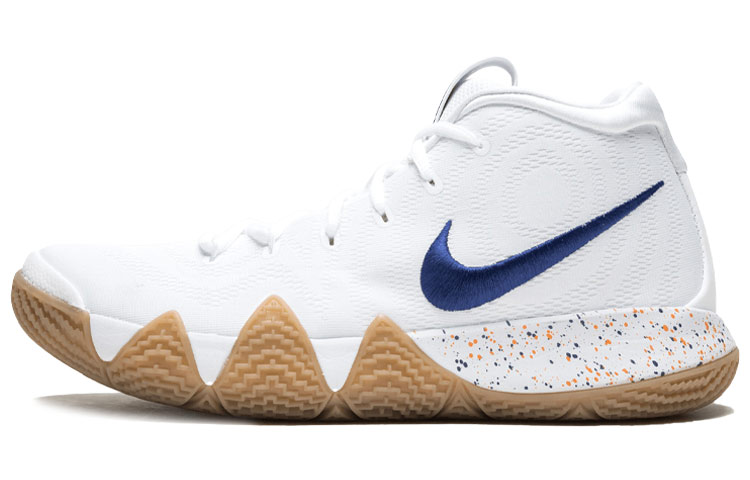 Nike Kyrie 4 \"Uncle Drew\" Uncle Drew OG model, versatile, fabric rubber, shock-absorbing, non-slip, lightweight, mid-top practical basketball shoes, men's model, milky white and blue