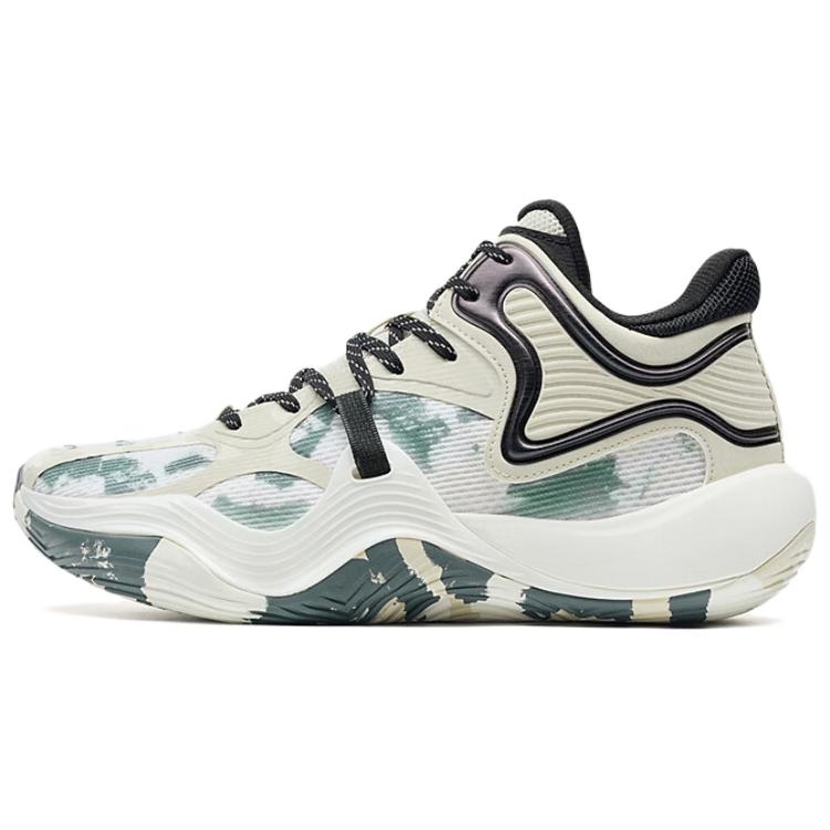 XTEP Battle 3 Abrasion Resistant Coverage Lightweight Mid top Basketball Shoes Men’s Tea White/Black Canvas
