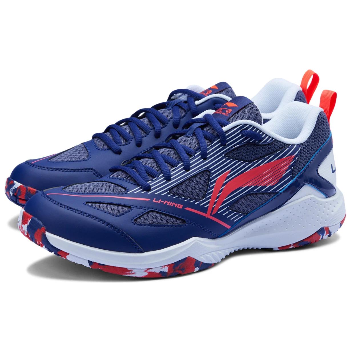 Li Ning Comfortable And Trendy Slip Resistant, Abrasion Resistant, Breathable Low top Badminton Shoes Unisex Blue Red