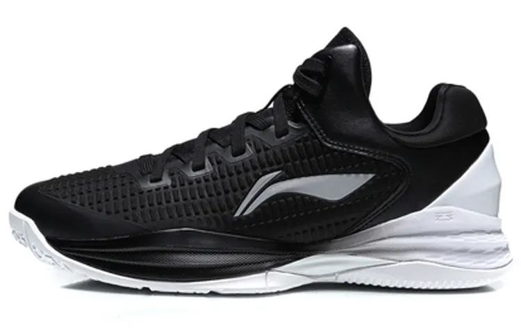 Li Ning Night Stalker Professional Competition Shoes Non slip Lightweight Low top Basketball Shoes Men's Black White