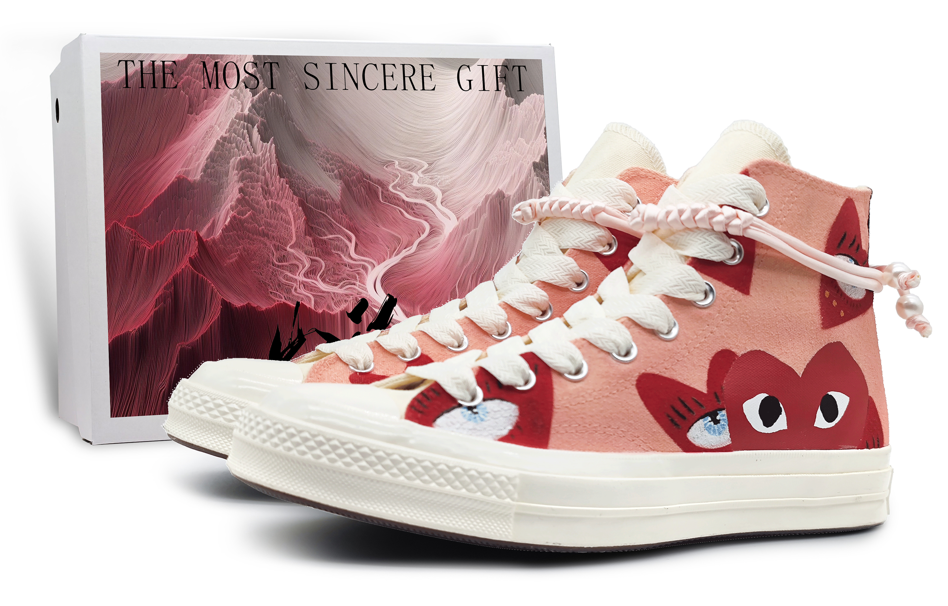 Converse x CDG Play Chuck Taylor All Star 1970s High top Canvas Shoes Unisex Pink