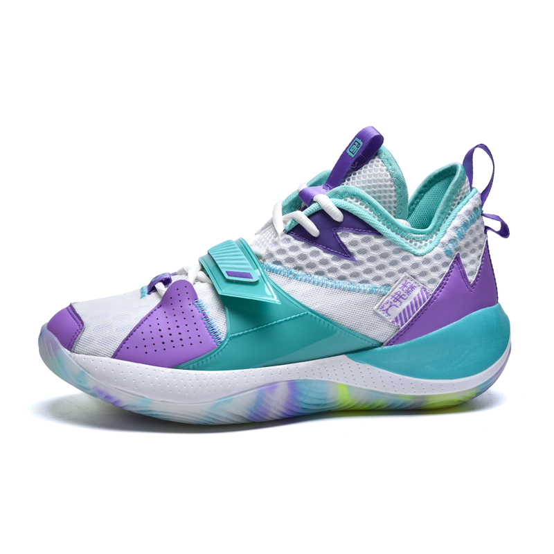 IVERSON Breathable Coverage Support Mid top Basketball Shoes Unisex White Blue Purple
