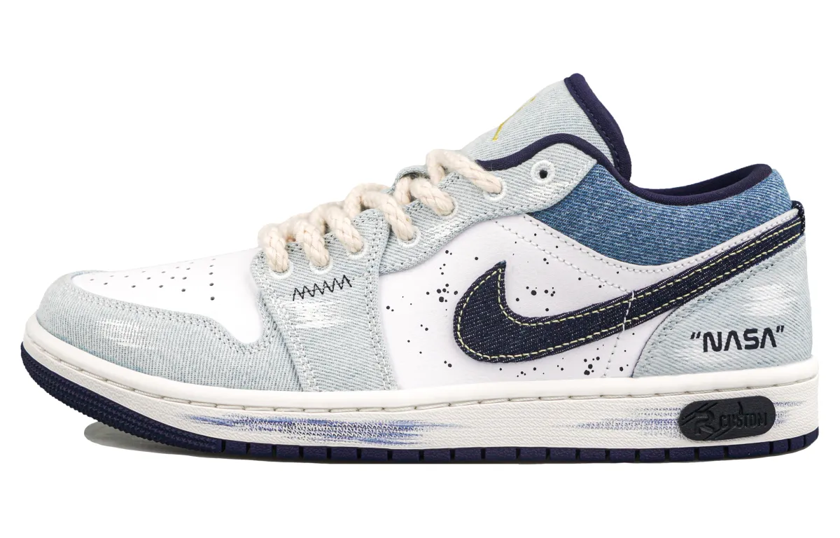 Jordan Air Jordan 1 RISK Xingji Denim Abrasion Resistant Low top Vintage Basketball Shoes Men's White Blue