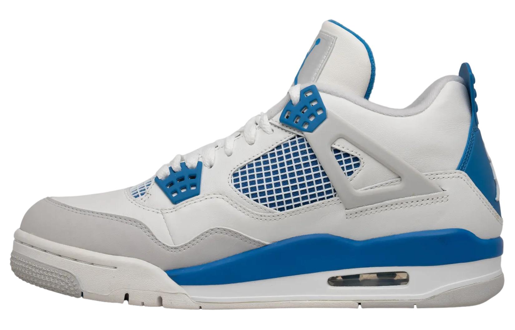 Мужские кроссовки Jordan Air Jordan 4 Retro Military Blue (бело-синие) — 白/军蓝/中性灰 — фото 1