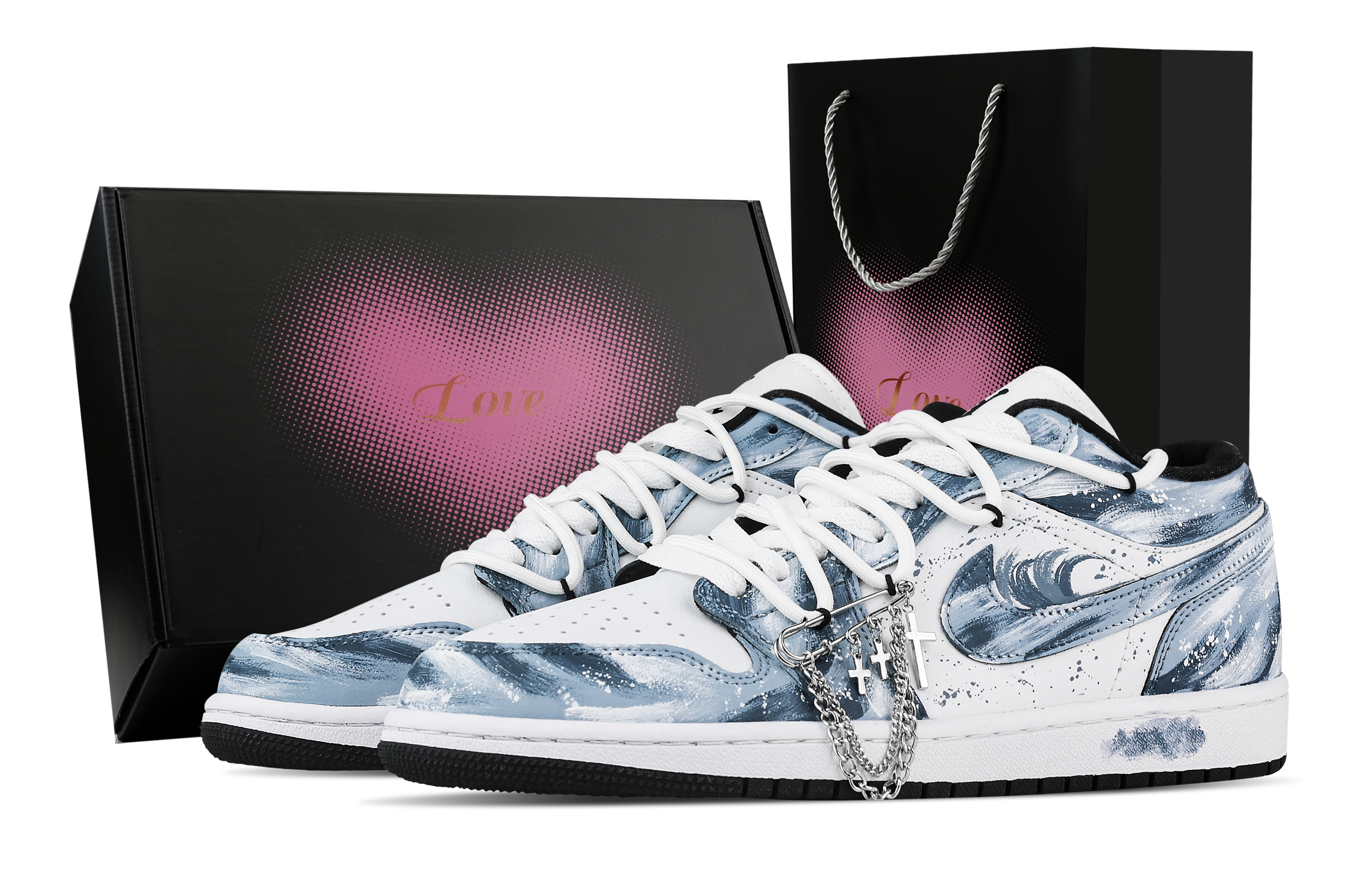 Jordan Air Jordan 1 Wave Soaring, Heart Box Low top Vintage Basketball Shoes Unisex White Blue