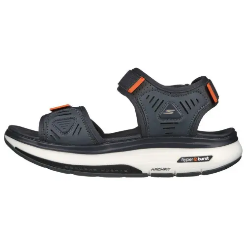 Skechers Go Walk Workout Walker Slide Strap Slippers Medium Heel Men's Blue
