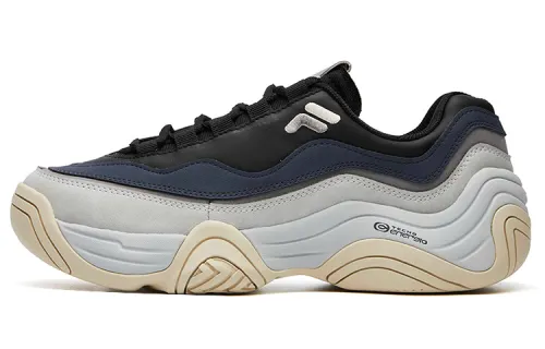 FILA FUSION Handle Synthetic Leather Low top Vintage Basketball Shoes Men's Black Gray Blue