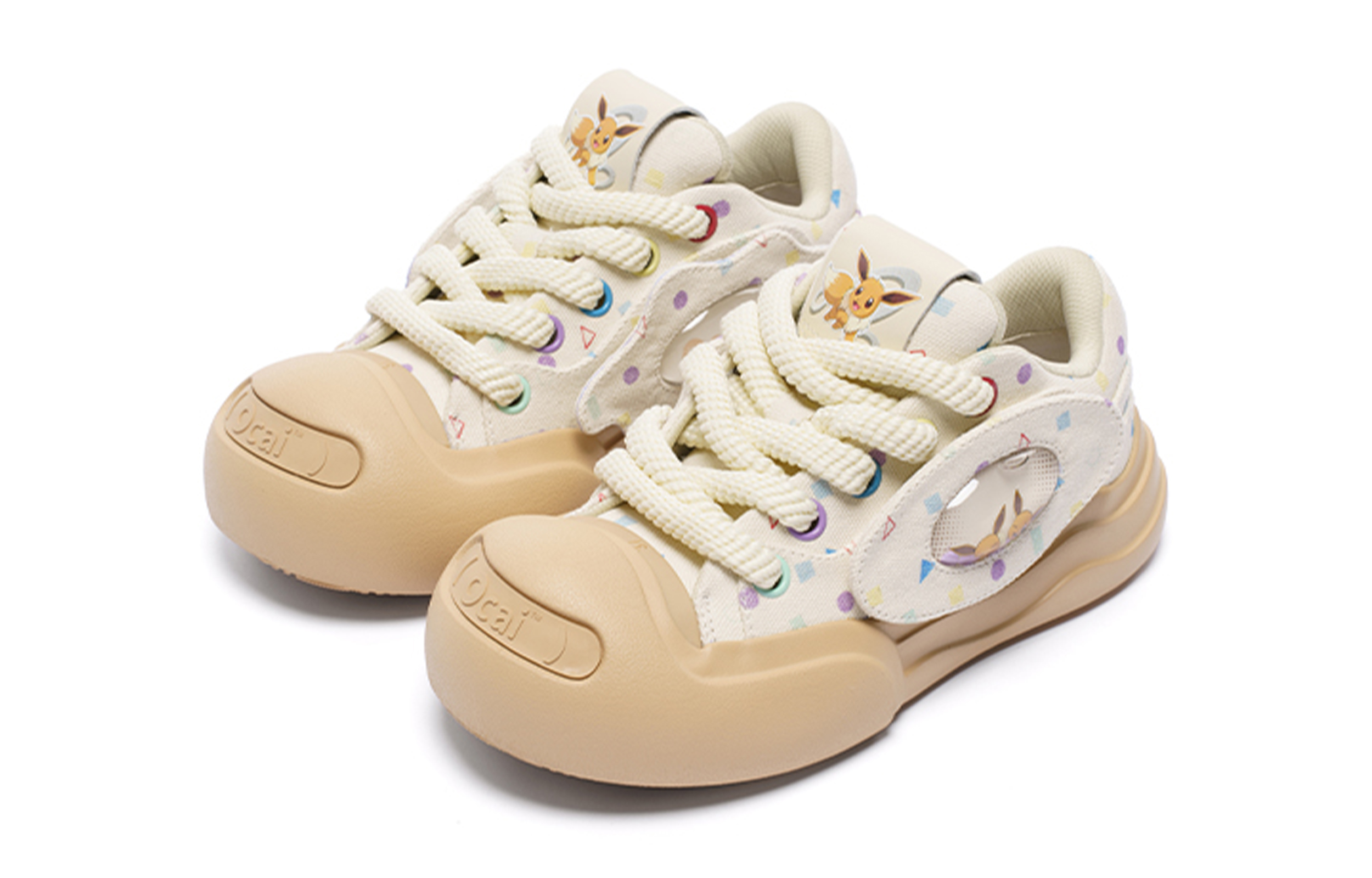 Pokemon x Ocai Low top Smile Open Ended Smiling Unisex Eevee Canvas Shoes