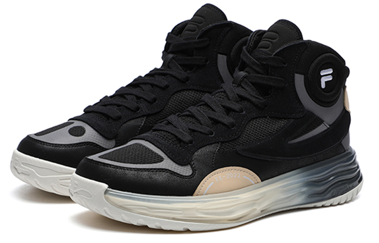FILA FUSION FX 22 Textile, Synthetic Leather, Split Suede Mid top Vintage Basketball Shoes Men’s Black Gray