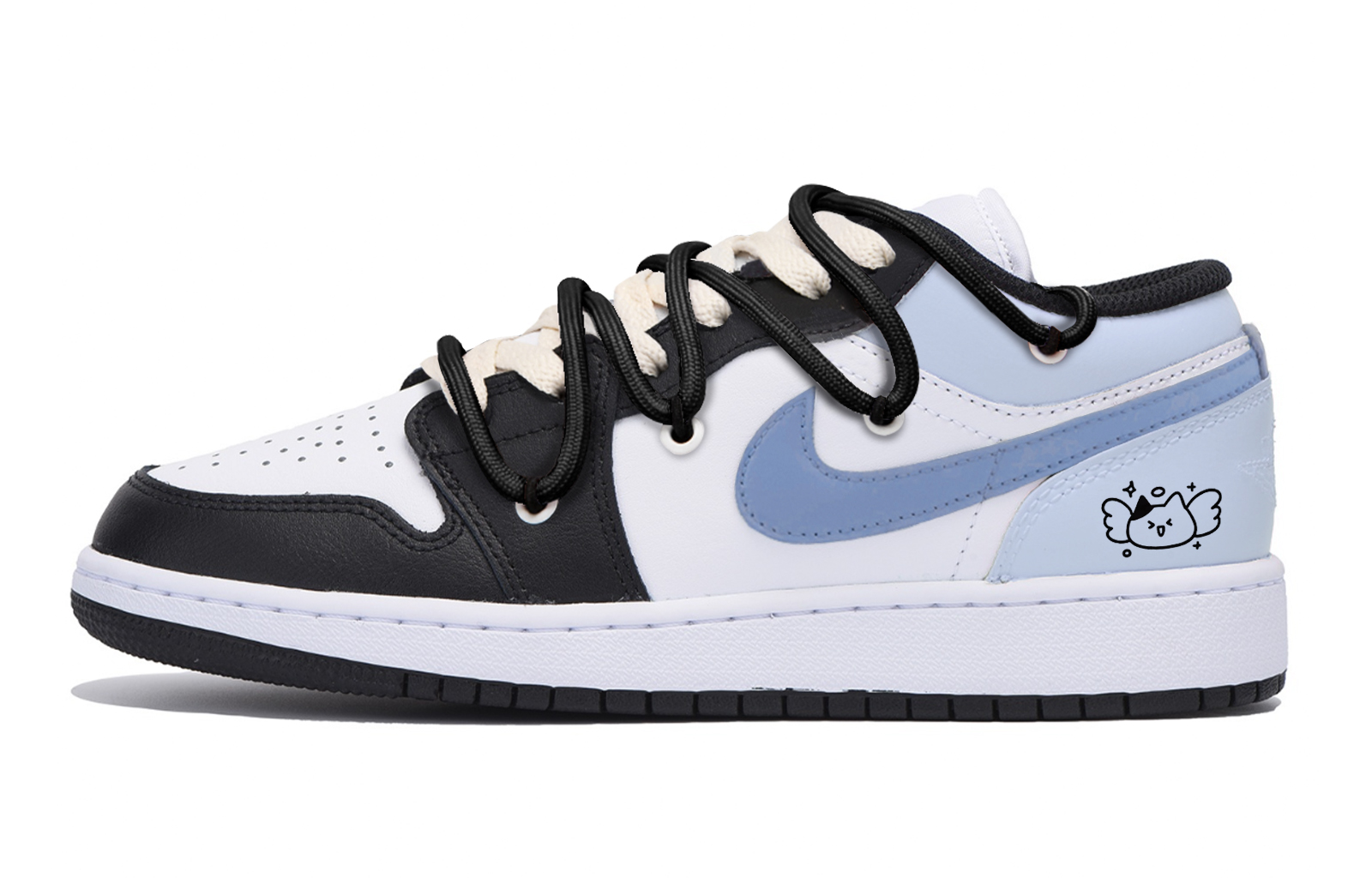 Jordan Air Jordan 1 Puppy Fragment Slip Resistant Abrasion Resistant Low top Vintage Basketball Shoes Men's Black Blue