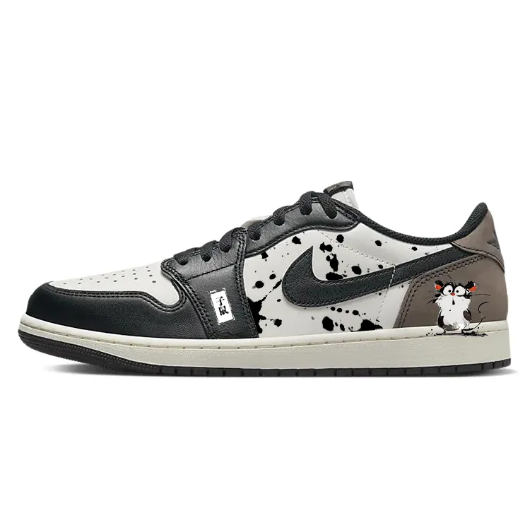 Jordan Air Jordan 1 Slip Resistant Cushioning Low top Vintage Basketball Shoes Men's Black White Brown