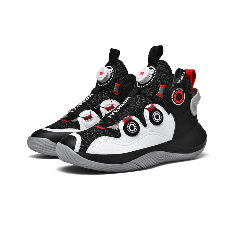 IVERSON Wear-resistant And Lightweight High-Top Kids’ Slip-on Basketball Shoes Unisex Glow In The Dark Black White Red