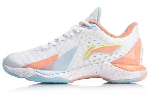 Li Ning Raid 3 Cushioning Slip Resistant Breathable Low top Badminton Shoes Women's White Orange
