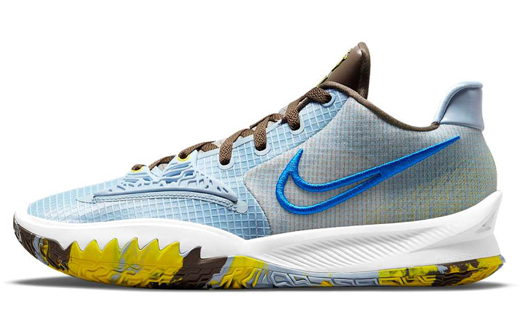 Nike Kyrie Low 4 EP round head comfort fabric synthetic leather shock-absorbing, non-slip and wear-resistant low top Zoom basketball shoes men and women blue gray yellow domestic version