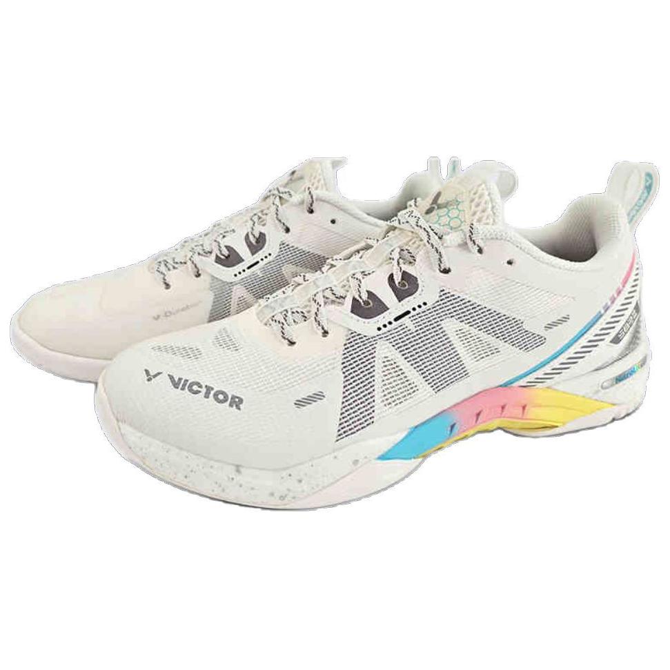 VICTOR Slip Resistant Abrasion Resistant Low top Badminton Shoes Unisex White Gray Silver