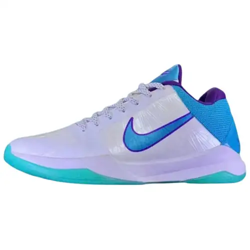 Nike Zoom Kobe 5 Slip Resistant Abrasion Resistant Low top Basketball Shoes Unisex White Blue
