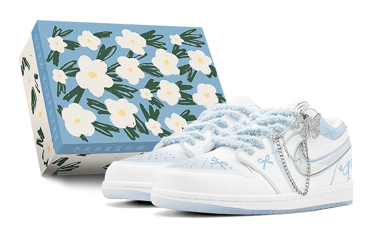 Jordan Air Jordan 1 Spring Renewal, Outing Season, Blue Bowknot, Crystal Laser, Charm Detachable Low top
