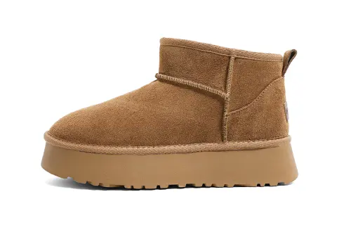 Global HUANQIU cow suede, warm, waterproof, wear-resistant, shock-absorbing, increased anti-skid wrapping, limited to the Year of the Horse, genuine leather and velvet, thickened to lock in temperature, versatile for Northeast outer wear, commuting, short-tube snow boots, women's style