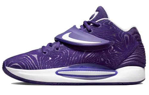 Nike KD 14 TB Durant 14 round toe lace-up, fabric TPU, shock-absorbing, non-slip, wear-resistant, wrapping support, low-top practical basketball shoes, men's style, purple and white, foreign version