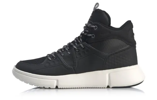 Li Ning Synthetic Leather, Textile Slip Resistant Lightweight Coverage High top Vintage Basketball Shoes Men's Black