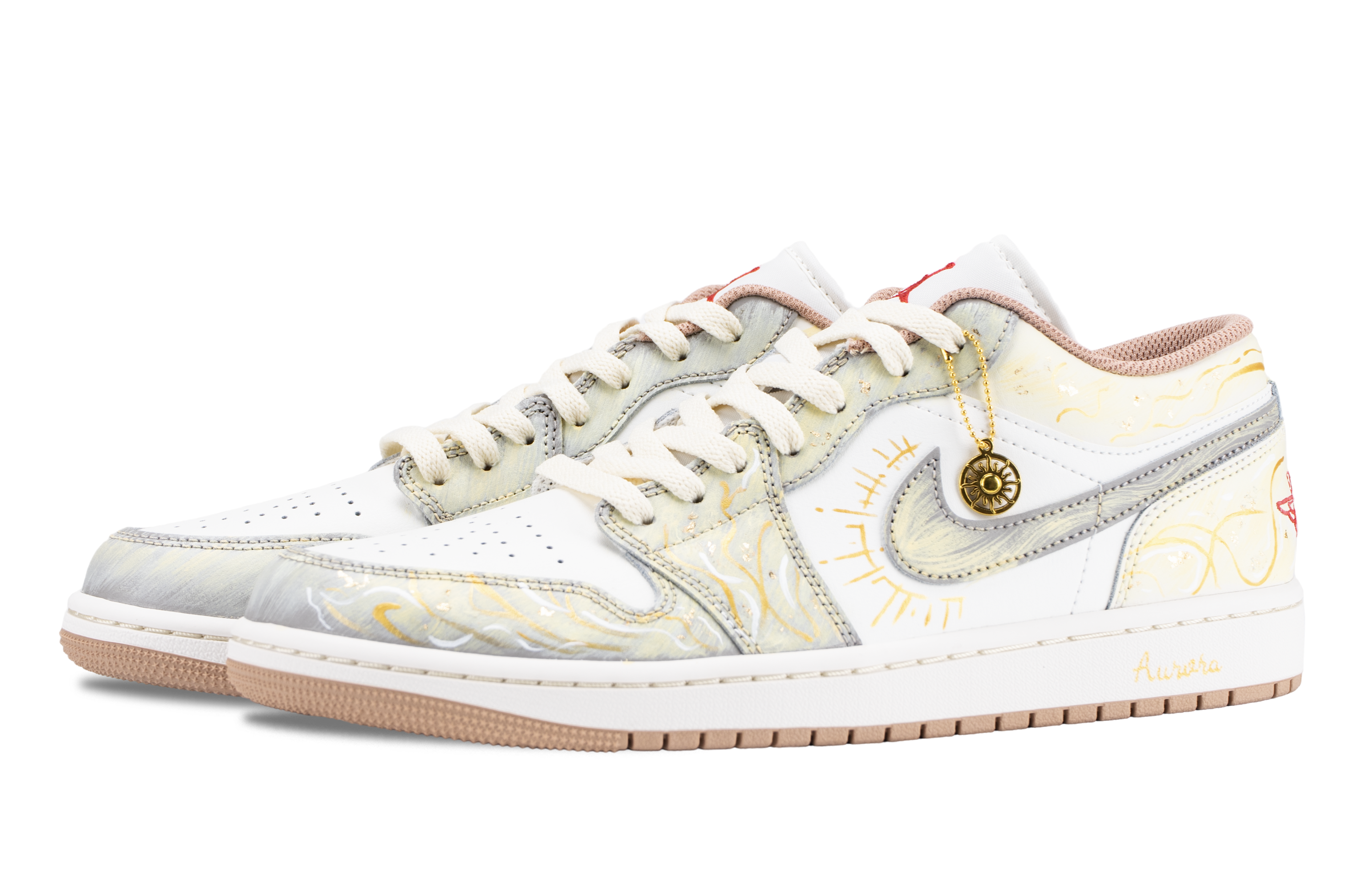 Jordan Air Jordan 1 Sun Chasing Song Abrasion Resistant Low top Vintage Basketball Shoes Unisex Beige Gold