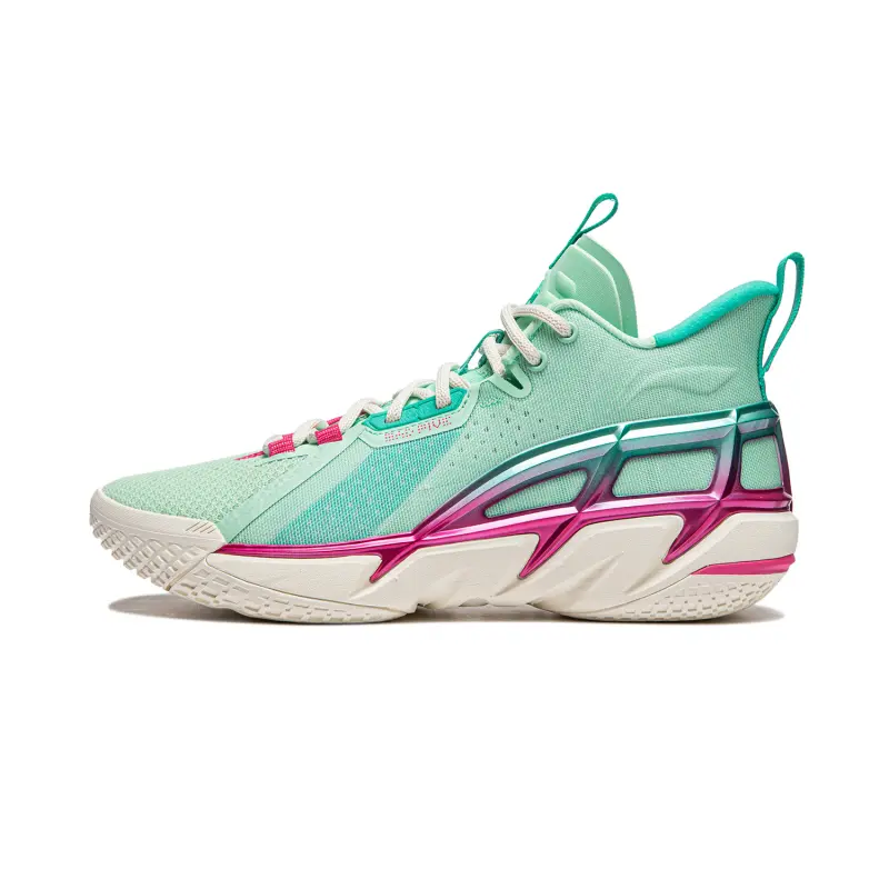 Li Ning Cushioning Abrasion Resistant Breathable Support Rebound Mid top Basketball Shoes Men's Green Purple
