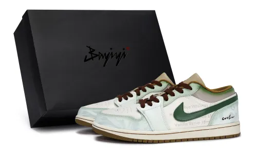 Jordan Air Jordan 1 Low 811 Manufacturing, Vanilla Coffee, Special Shoe Box Abrasion Resistant Breathable Low top