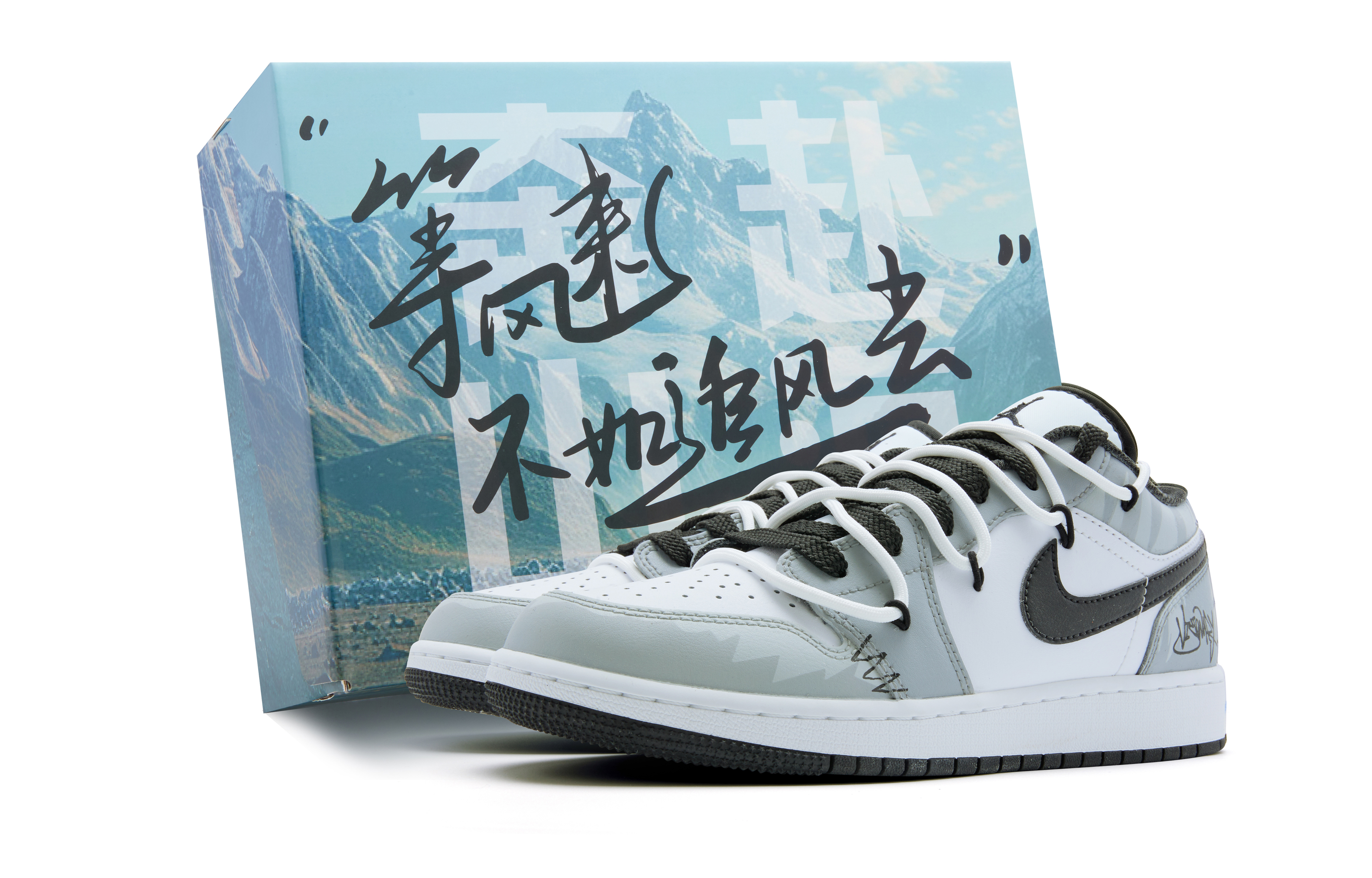Jordan Air Jordan 1 Low Leather Cushioning, Wear Resistant Low top Vintage Basketball Shoes Men’s White Black Gray