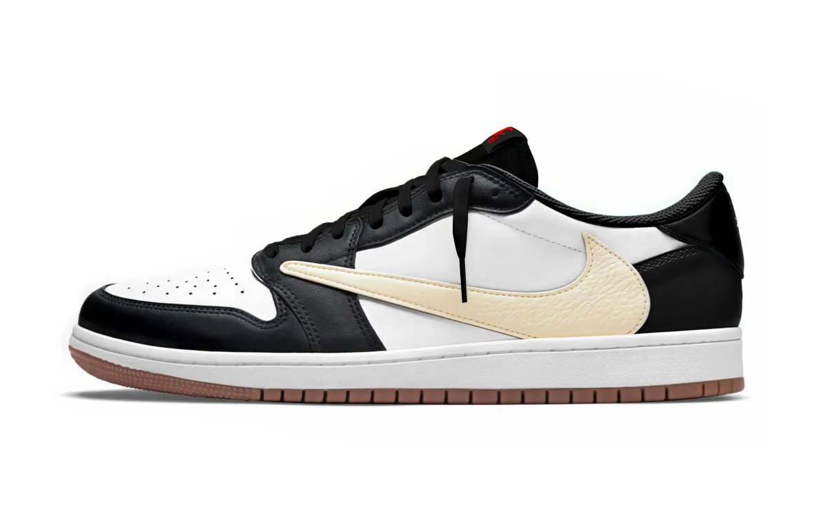 Travis Scott x Jordan Air Jordan 1 Classic Low top Vintage Basketball Shoes Unisex Black White